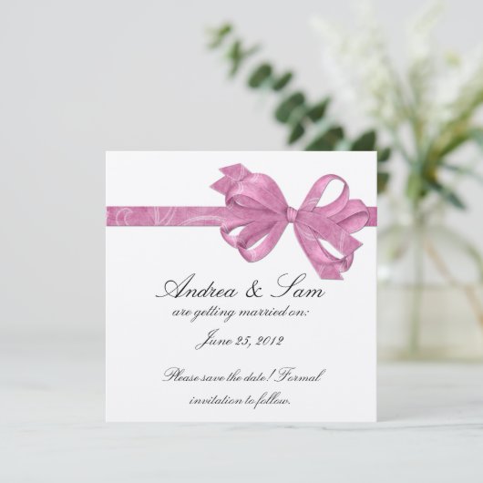 Silber mit rosa Bow Einladung (Stehend Vorderseite)