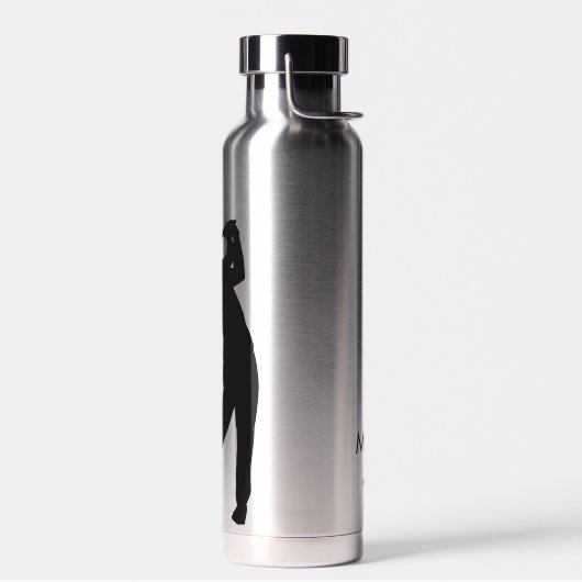 Silber mit Schwarz-Modernes Golfer Monogramm Trinkflasche (Links)