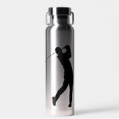 Silber mit Schwarz-Modernes Golfer Monogramm Trinkflasche (Vorne)