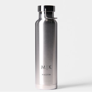 Silber mit Schwarz-Modernes Monogramm Trinkflasche