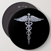 Silber mögen Caduceus-medizinisches Symbol auf Button (Vorne & Hinten)