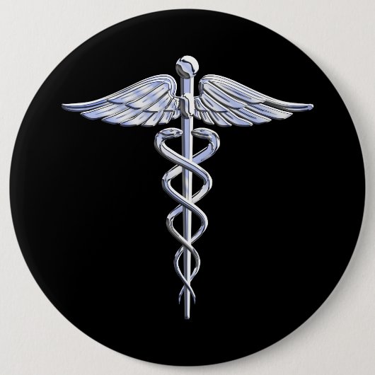 Silber mögen Caduceus-medizinisches Symbol auf Button (Vorderseite)