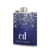 Silber-Monogramm-Initialen für Navy-Glitzer Flachmann (Links)