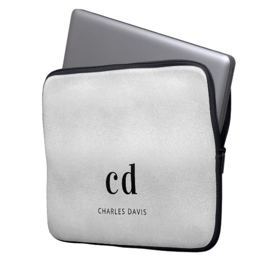 Silber Monogramm inititis Name minimalistisches Me Laptopschutzhülle (Vorderseite Links)