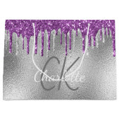 Silber Monogramm Name modern lila Große Geschenktüte (Vorderseite)