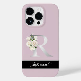 Silber Monogran R individuelle Name Rosen Rosen Ro Case-Mate iPhone 14 Pro Hülle