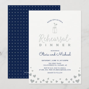 Silber & Navy   Hochzeitsprobe-Dinner-Einladung Einladung