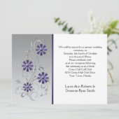 Silber nur mit violetten Blumen Empfang Einladung (Stehend Vorderseite)