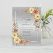 Silber-Ocker-Aquarell-Hochzeit Einladung (Stehend Vorderseite)