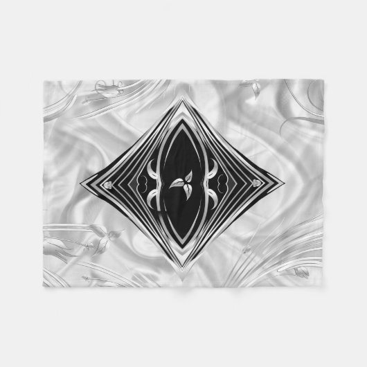 Silber oder Abstrakte Blume auf Schwarz - Seide - Fleecedecke (Vorderseite (Horizontal))
