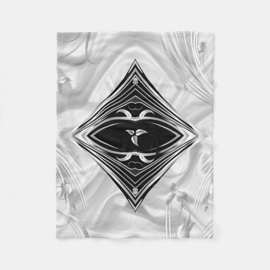 Silber oder Abstrakte Blume auf Schwarz - Seide - Fleecedecke (Vorderseite)
