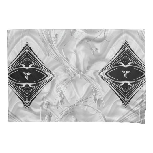 Silber oder Abstrakte Blume auf Schwarz - Seide Kissenbezug (Vorderseite)