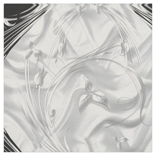 Silber oder Abstrakte Blume auf Schwarz - Seide un Stoff (Nahaufnahme)