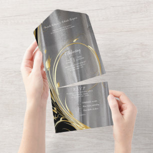 Silber- oder Gold-Abstraktblumen auf - Seide & Kun All In One Einladung