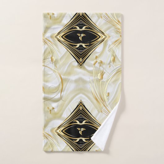 Silber oder Gold Abstrakte Blume auf - Seide und K Badhandtuch Set (Handtuch)