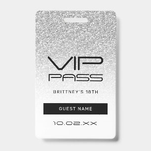 Silber Ombre Glitter Glam VIP Pass 18. Einladung Ausweis