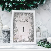 Silber Ornamente funkelnd Schnee Winterhochzeit Tischnummer