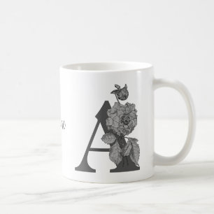 Silber-Pfingstrose Elegantes Monogramm Anfangsbuch Kaffeetasse