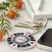 Silber-Pokerchip-Design - Monogramm Schlüsselanhänger (Vorderseite rechts)