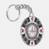 Silber-Pokerchip-Design - Monogramm Schlüsselanhänger (Vorderseite links)