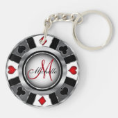 Silber-Pokerchip-Design - Monogramm Schlüsselanhänger (Rückseite)