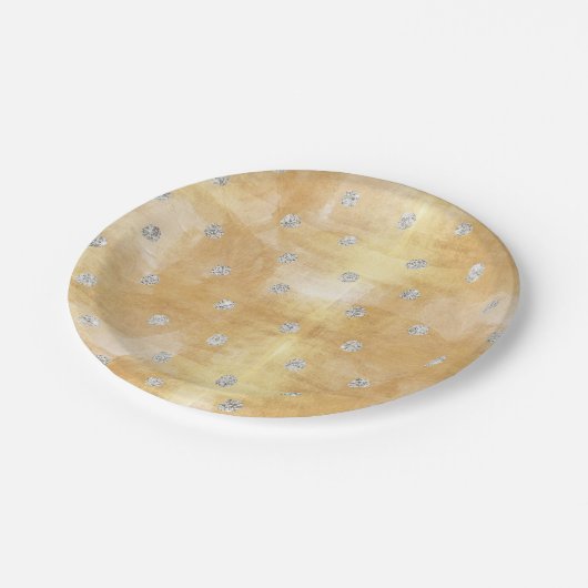 Silber, Polkapunkt, Gold, trendy, girly, niedlich, Pappteller (Schrägansicht)