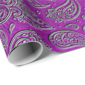 Silber prägeartiges Paisley-Muster auf lila Glas Geschenkpapier (Rolleneckpunkt)