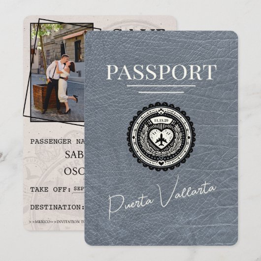 Silber Puerta Vallarta Passport Save The Date (Vorne/Hinten)