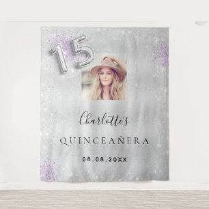 Silber-Quinceanera-lila Foto Glitzer Empfang Wandteppich