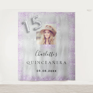 Silber-Quinceanera-lila Glitzer Foto Empfang Wandteppich
