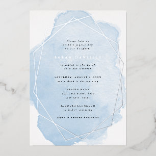 Silber Reales Folien Rahmen-Blau Aquarell Bat Mizw Folieneinladung