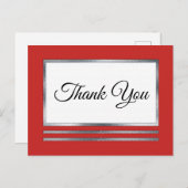 Silber | Red Modern Simple Elegant Vielen Dank Postkarte (Vorne/Hinten)