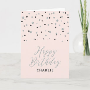 Silber & Rosa Alles Gute zum Geburtstag Benutzerde Karte