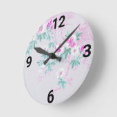 Silber Rosa Aqua Floral Kirschwein Blossohr WALL C Runde Wanduhr (Winkel)