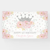 Silber Rosa Blumenkronprinzessin Geburtstag Banner (Horizontal)