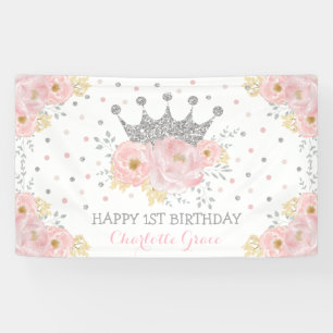 Silber Rosa Blumenkronprinzessin Geburtstag Banner