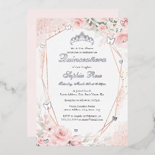 Silber Rosa Blush Butterfly Blumenkohl Folieneinladung