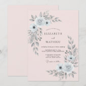 Silber-Rosa-Eukalyptus-Hochzeit Einladung (Vorne/Hinten)