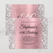 Silber-Rosa Glam Monogramm 40. Geburtstag (Vorne/Hinten)