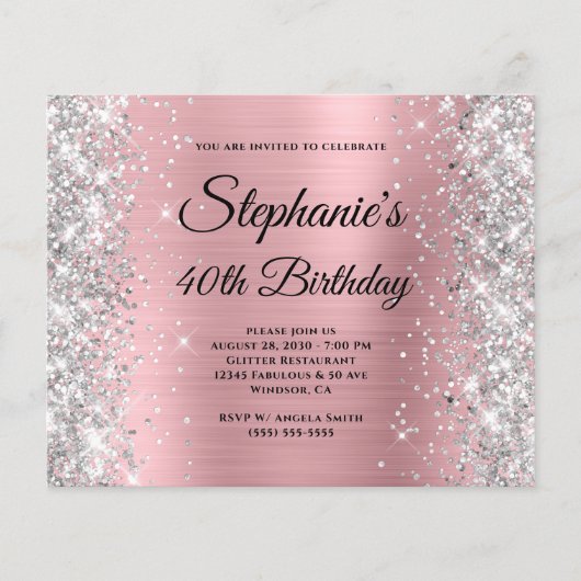 Silber-Rosa Glam Monogramm 40. Geburtstag Flyer (Vorne)