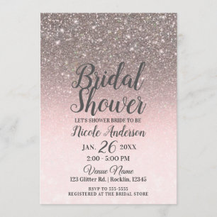Silber & Rosa Glitter Brautparty Funkeln Einladung