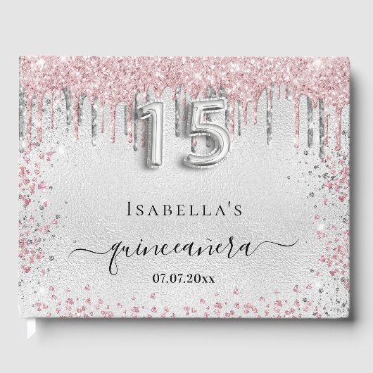 Silber-Rosa-Glitzer Gästebuch (Vorderseite)