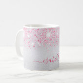 Silber-Rosa-Glitzer-Namensskript glamourös Kaffeetasse (Vorderseite Links)