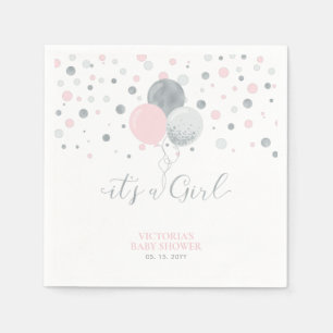 Silber & Rosa It's a Girl Baby Shower Servietten