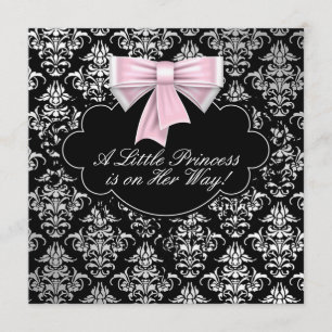 Silber Rosa Schwarz Prinzessin Baby Mädchen Dusche Einladung