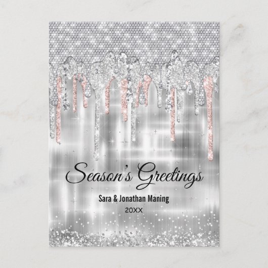 Silber-Rose Weihnachtsgold Glitzer Tropfen Postkarte (Vorderseite)