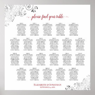 Silber & Rot 22 Tabelle Weißes Hochzeitssattel Poster