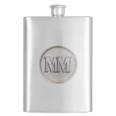 Silber rund mit Monogramm - Premium Flasche Flachmann (Vorderseite)