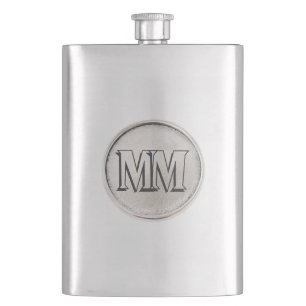 Silber rund mit Monogramm - Premium Flasche Flachmann