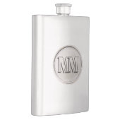 Silber rund mit Monogramm - Premium Flasche Flachmann (Rechts)